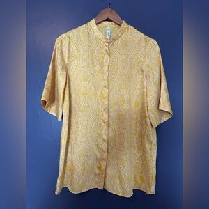 MANGO Suit Mandarin Collar Printed Short Sleeve Button Front Blouse EUC Size 4